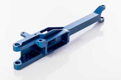 Precision machine structural component for robotics with a blue anodize finish